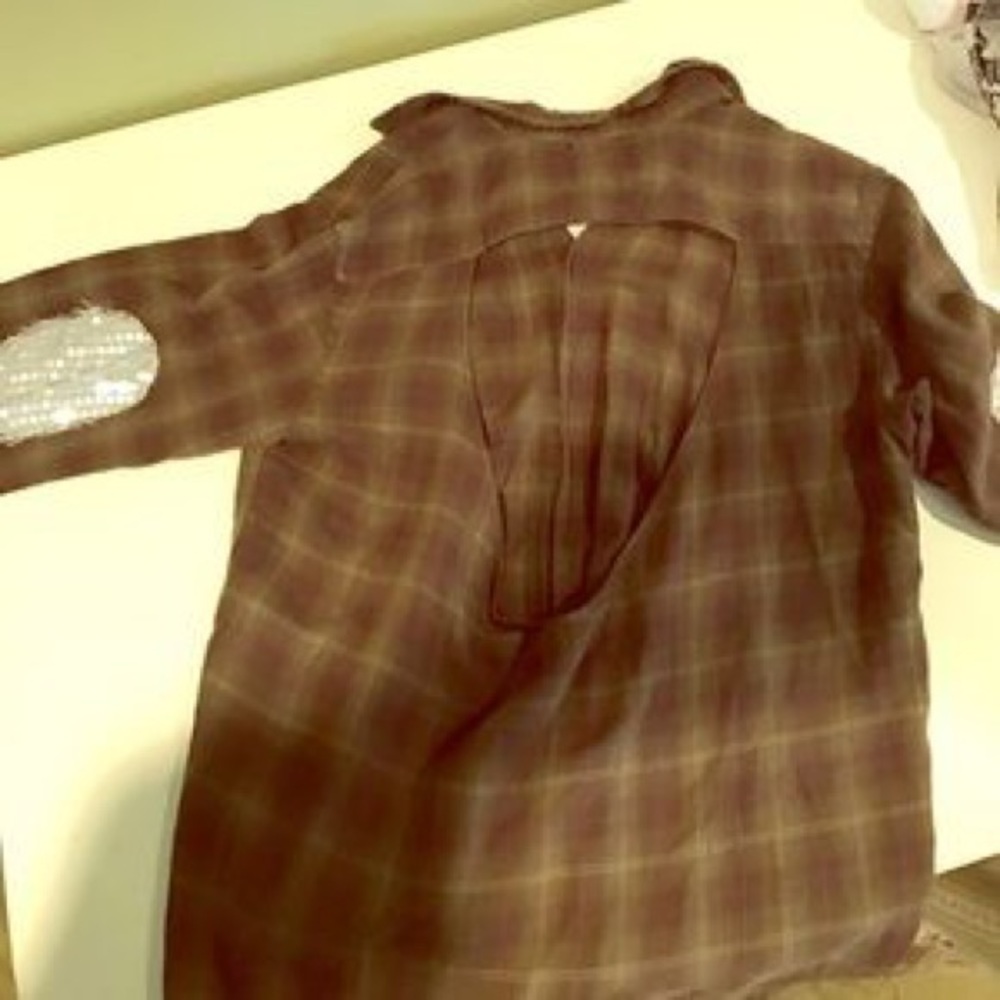 Lf- Open Back Flannel With Sequin Elbows - image 3
